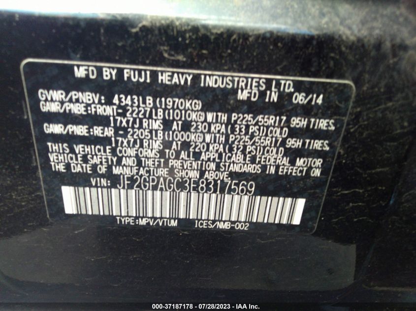2014 SUBARU XV CROSSTREK LIMITED - JF2GPAGC3E8317569
