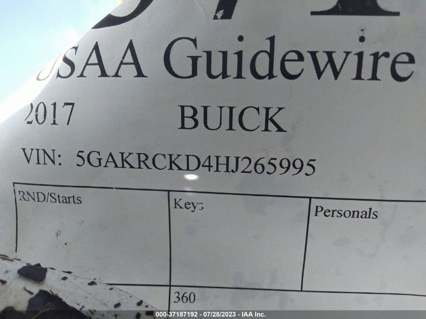 2017 BUICK ENCLAVE PREMIUM - 5GAKRCKD4HJ265995