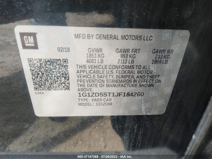 2018 CHEVROLET MALIBU LT - 1G1ZD5ST1JF184260