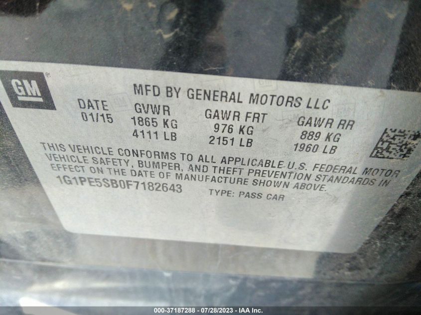 2015 CHEVROLET CRUZE LT - 1G1PE5SB0F7182643