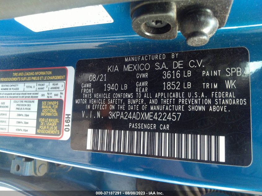2021 KIA RIO S - 3KPA24ADXME422457