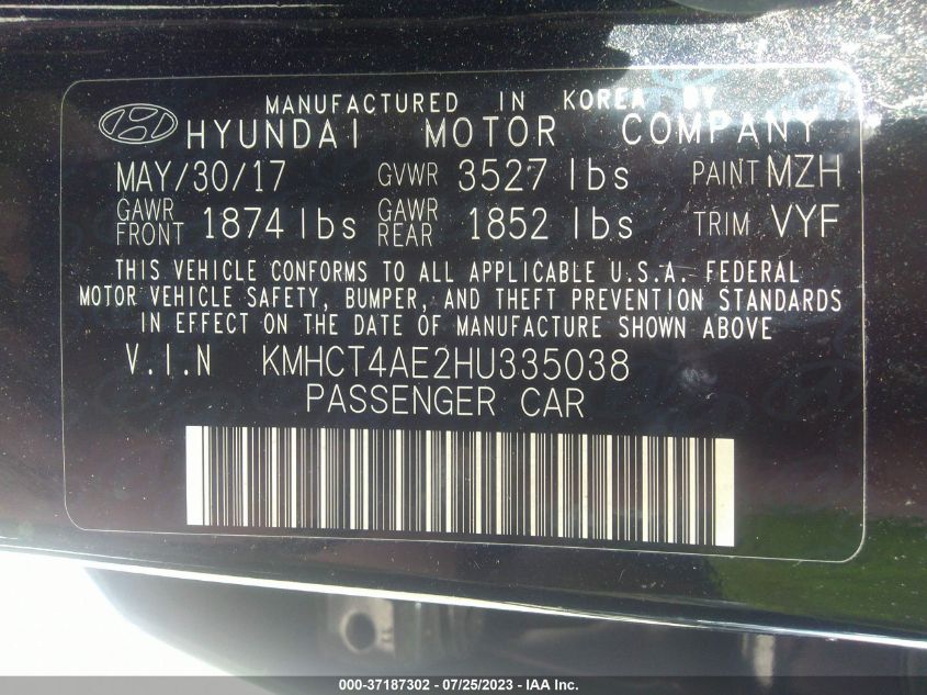 2017 HYUNDAI ACCENT VALUE EDITION - KMHCT4AE2HU335038