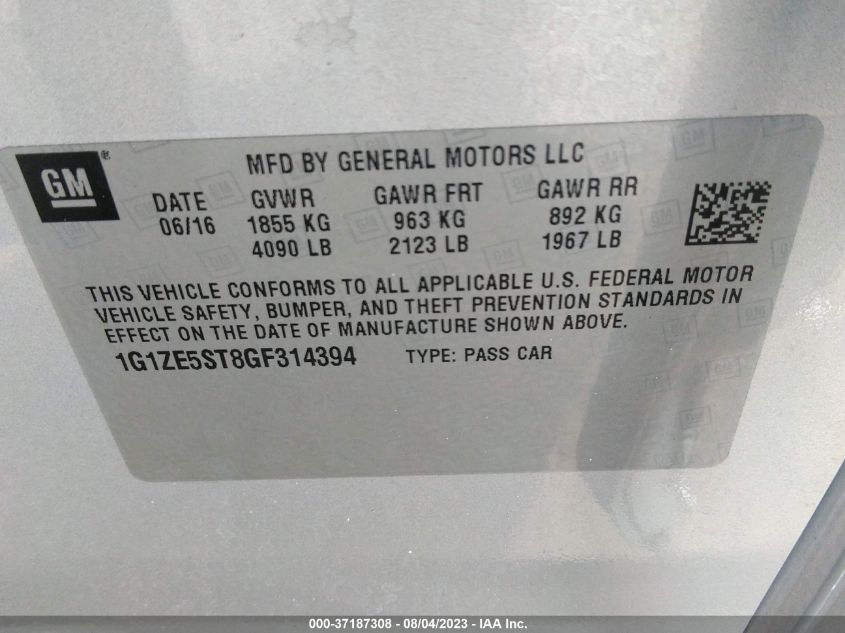 2016 CHEVROLET MALIBU LT - 1G1ZE5ST8GF314394
