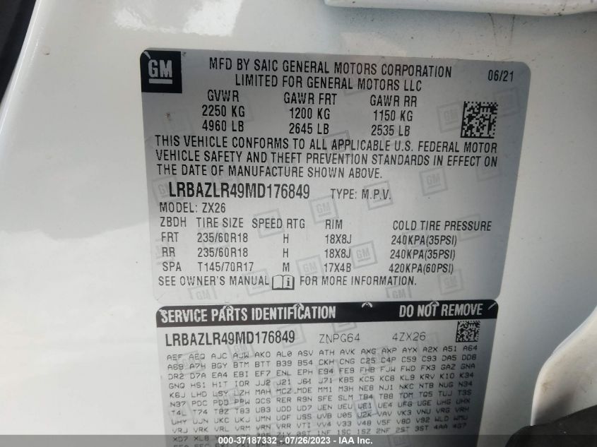 2021 BUICK ENVISION PREFERRED - LRBAZLR49MD176849