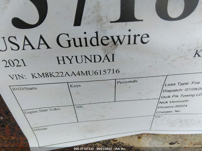 2021 HYUNDAI KONA SEL - KM8K22AA4MU615716