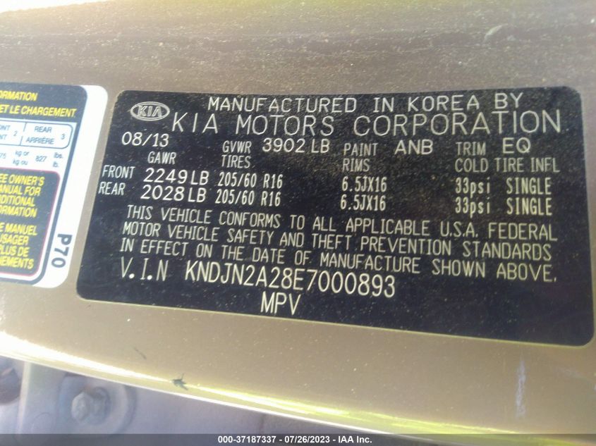 2014 KIA SOUL BASE - KNDJN2A28E7000893