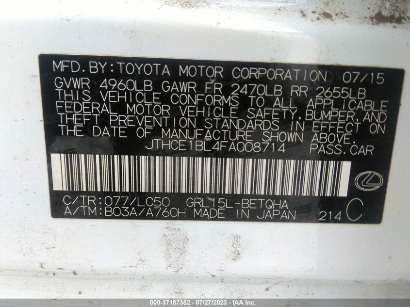 2015 LEXUS GS 350 - JTHCE1BL4FA008714