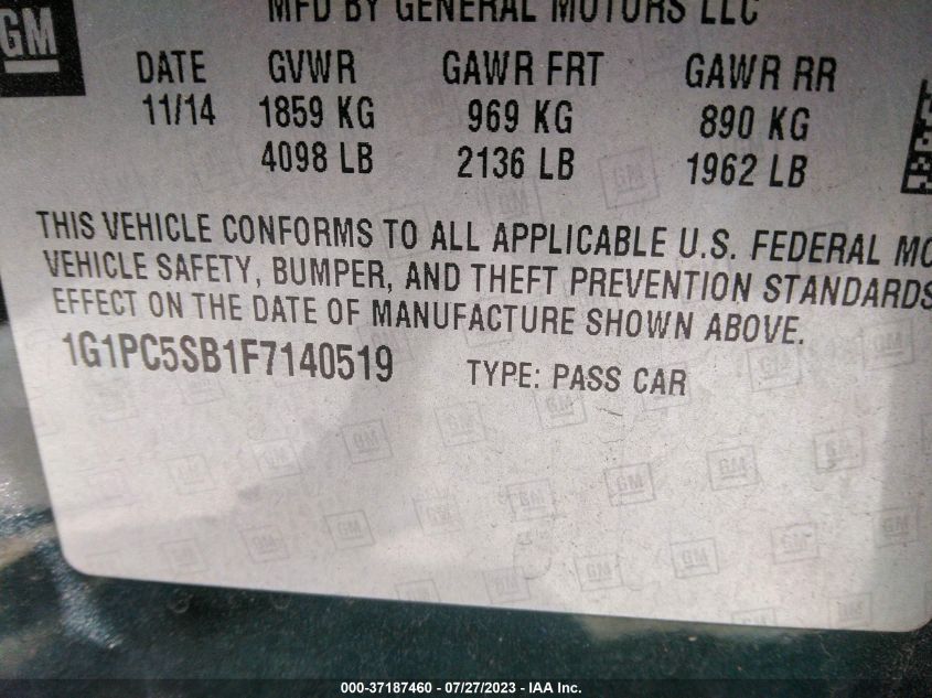 2015 CHEVROLET CRUZE LT - 1G1PC5SB1F7140519