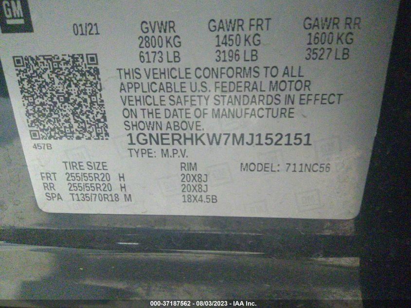 2021 CHEVROLET TRAVERSE LT LEATHER - 1GNERHKW7MJ152151