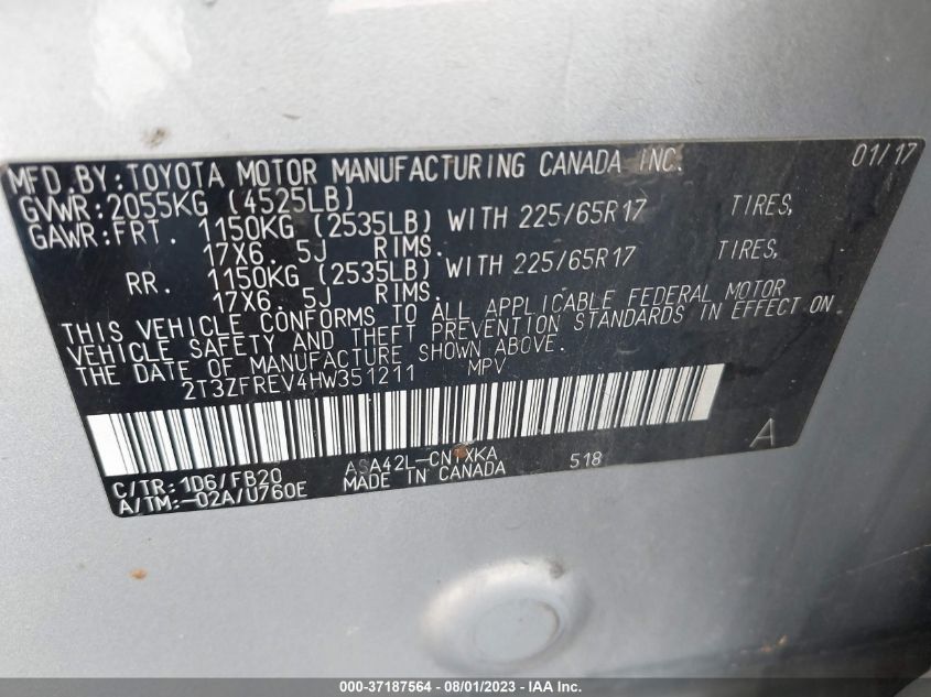 2017 TOYOTA RAV4 LE - 2T3ZFREV4HW351211