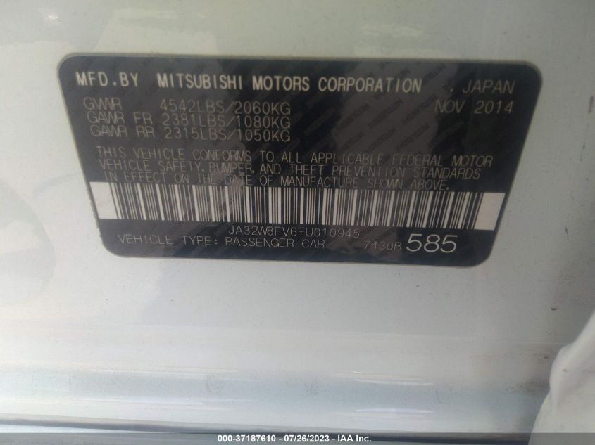 2015 MITSUBISHI LANCER EVOLUTION GSR - JA32W8FV6FU010945