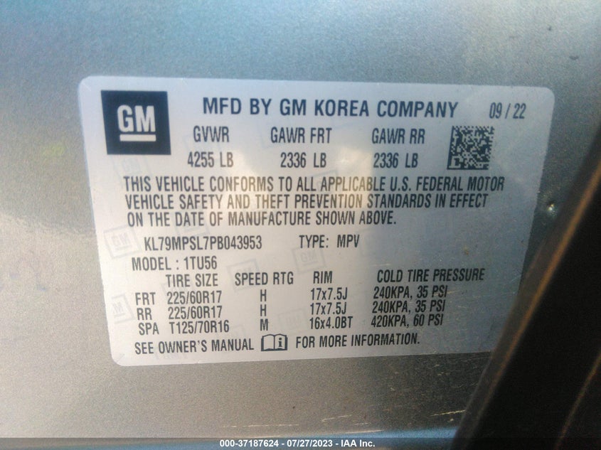 VIN KL79MPSL7PB043953 2023 CHEVROLET TRAILBLAZER LT