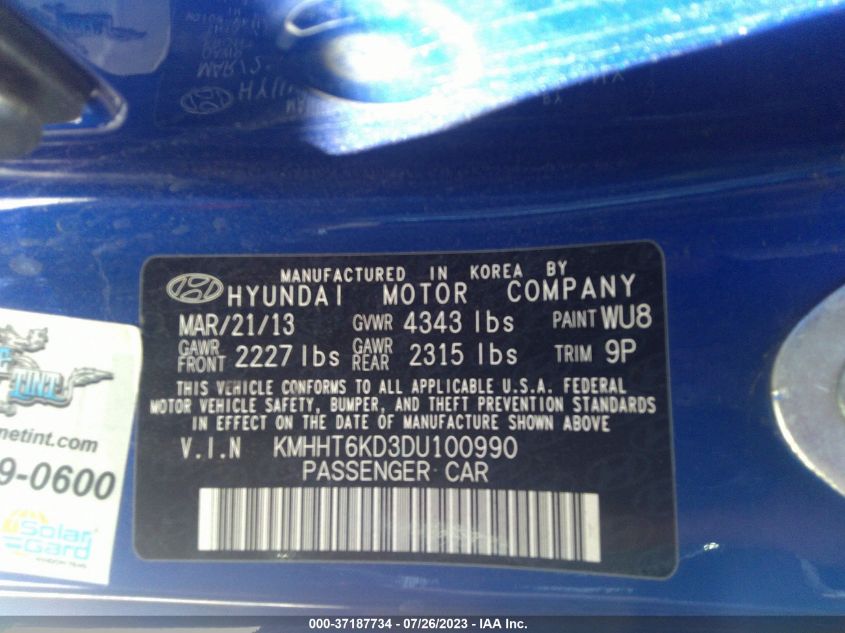 2013 HYUNDAI GENESIS COUPE 2.0T KMHHT6KD3DU100990