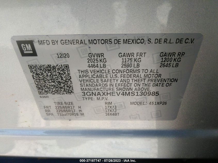 2021 CHEVROLET EQUINOX LS - 3GNAXHEV4MS130985
