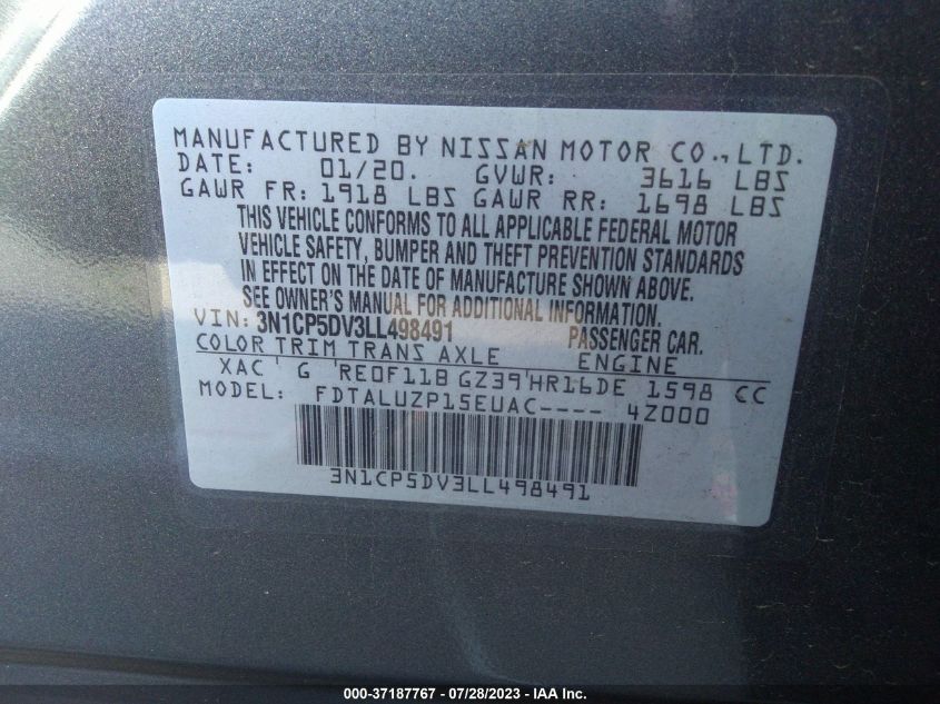 2020 NISSAN KICKS SR - 3N1CP5DV3LL498491