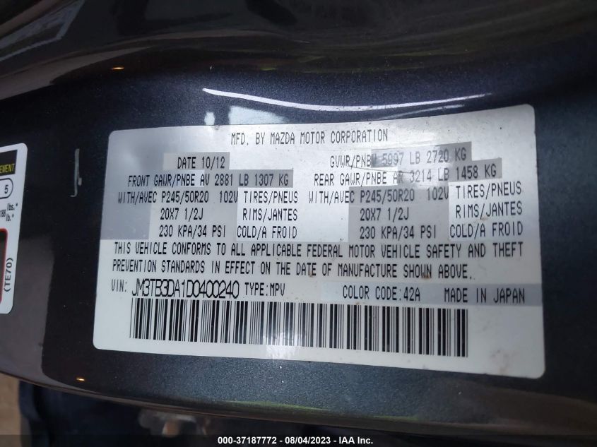 2013 MAZDA CX-9 GRAND TOURING - JM3TB3DA1D0400240