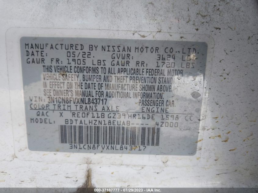 2022 NISSAN VERSA SR - 3N1CN8FVXNL843717