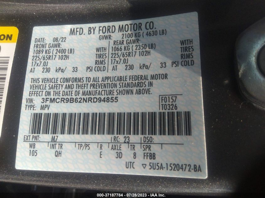 2022 FORD BRONCO SPORT BIG BEND - 3FMCR9B62NRD94855