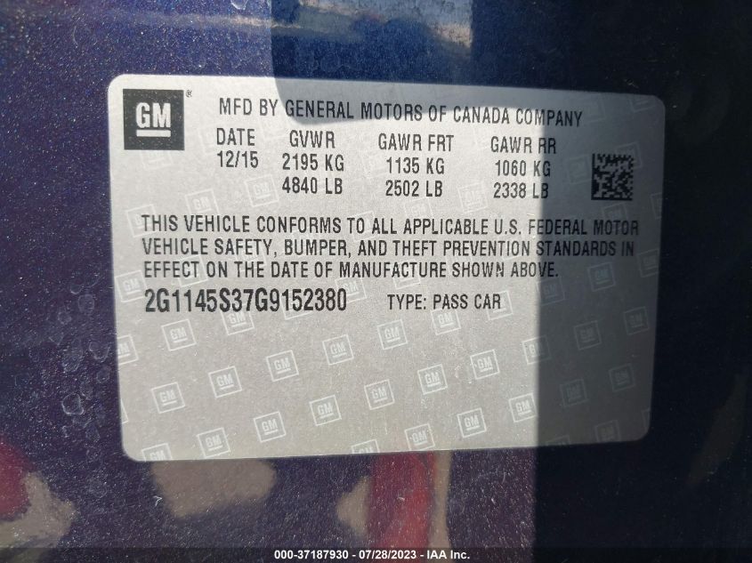 2016 CHEVROLET IMPALA LTZ - 2G1145S37G9152380