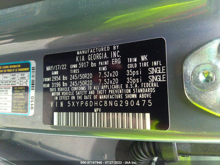2022 KIA TELLURIDE S - 5XYP6DHC8NG290475