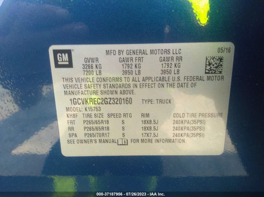 2016 CHEVROLET SILVERADO 1500 LT - 1GCVKREC2GZ320160