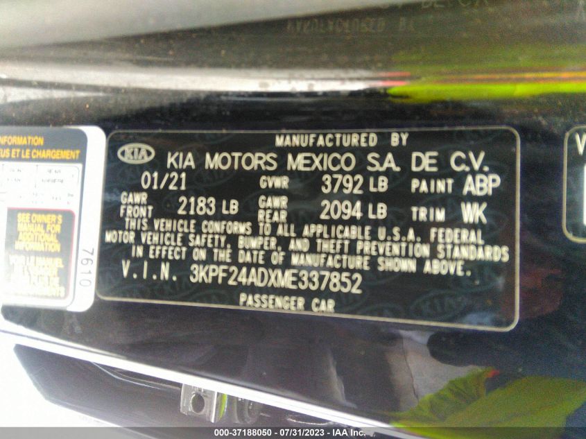 2021 KIA FORTE LXS - 3KPF24ADXME337852
