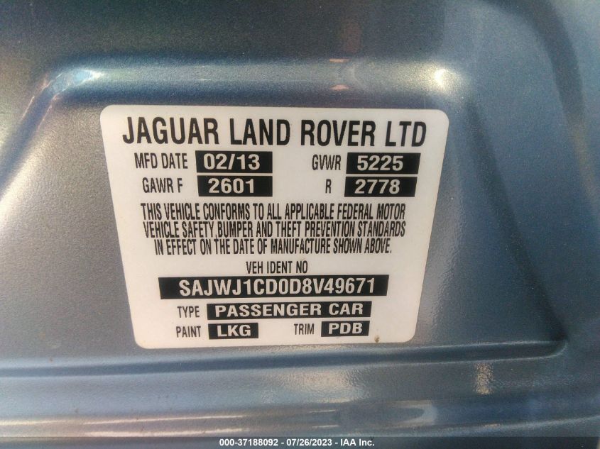 2013 JAGUAR XJ - SAJWJ1CD0D8V49671