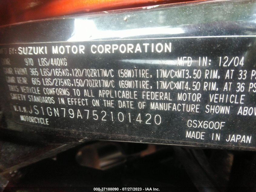 2005 SUZUKI GSX600 F - JS1GN79A752101420