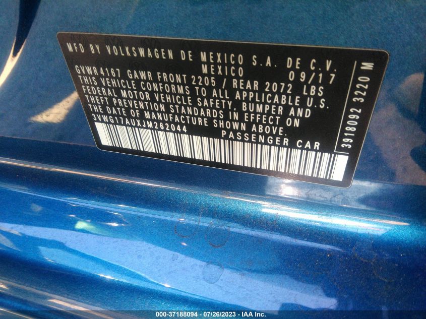 2018 VOLKSWAGEN GOLF S/SE - 3VWG17AUXJM262044