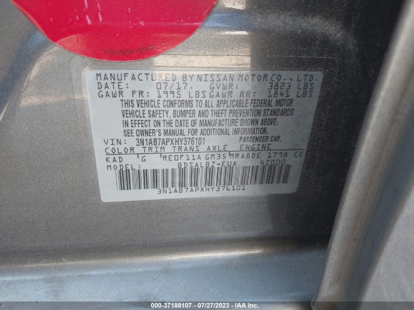 2017 NISSAN SENTRA S - 3N1AB7APXHY376101