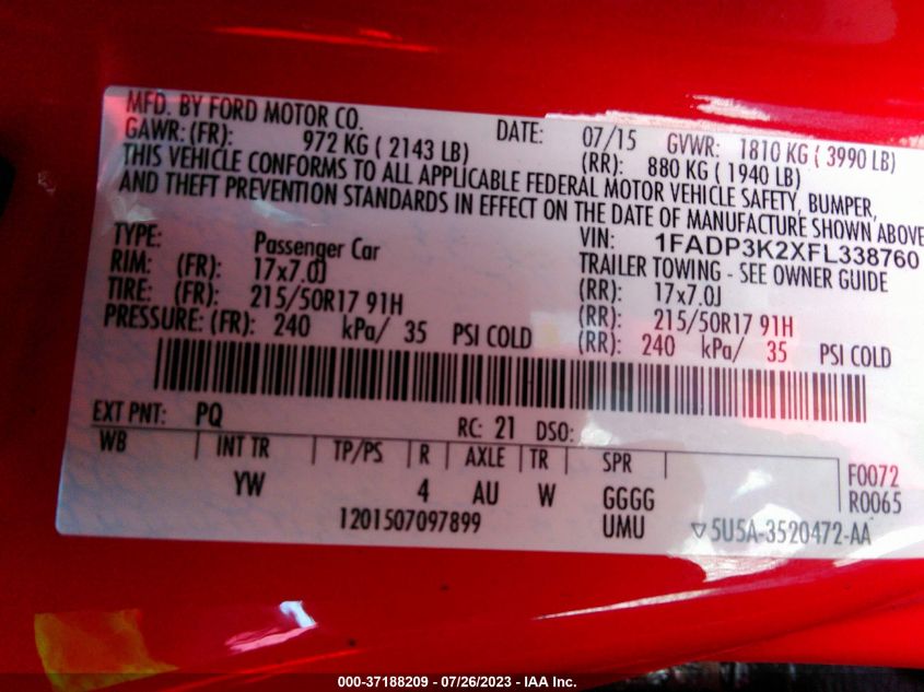 2015 FORD FOCUS SE - 1FADP3K2XFL338760