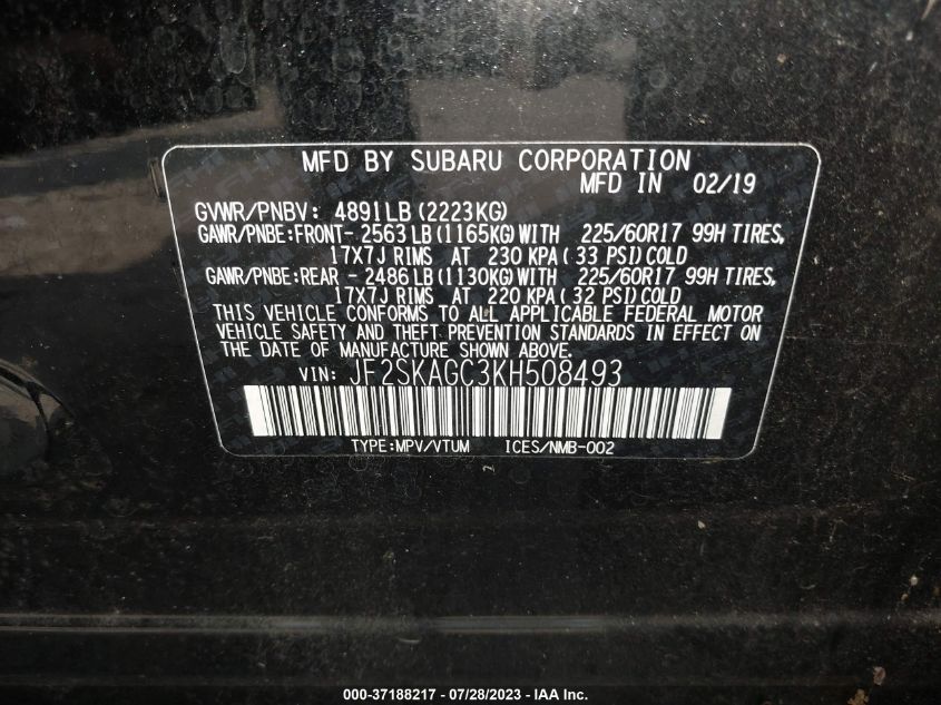 2019 SUBARU FORESTER PREMIUM - JF2SKAGC3KH508493