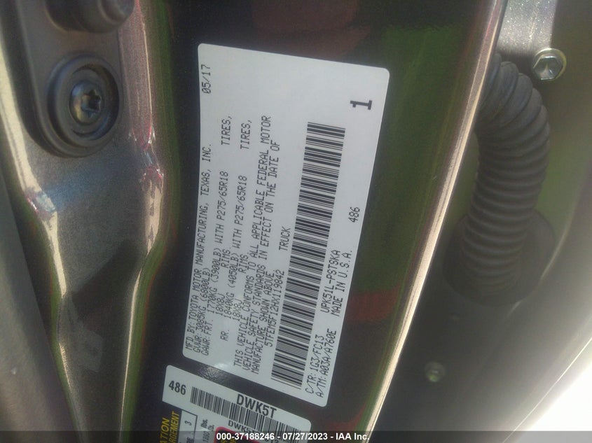 VIN 5TFEM5F12HX119842 2017 TOYOTA TUNDRA 2WD SR5