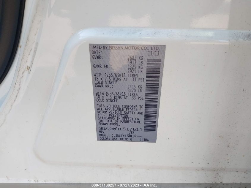 2014 INFINITI QX60 - 5N1AL0MM1EC517611