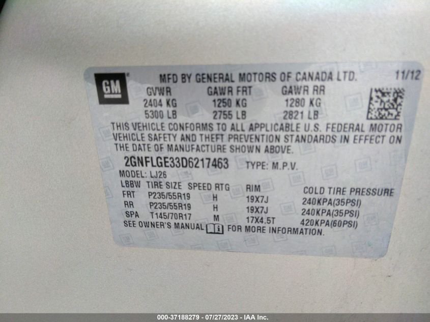 2013 CHEVROLET EQUINOX LTZ - 2GNFLGE33D6217463
