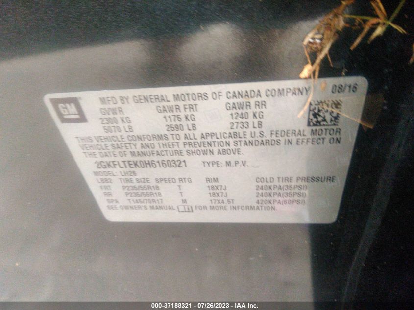 2017 GMC TERRAIN SLE - 2GKFLTEK0H6160321