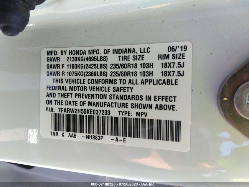 2019 HONDA CR-V EX - 7FARW2H55KE037233