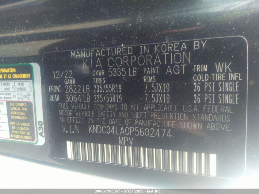 2023 KIA EV6 WIND KNDC34LA0P5602474