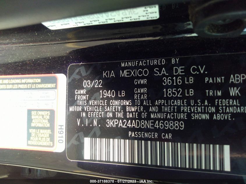 2022 KIA RIO LX - 3KPA24AD8NE469889