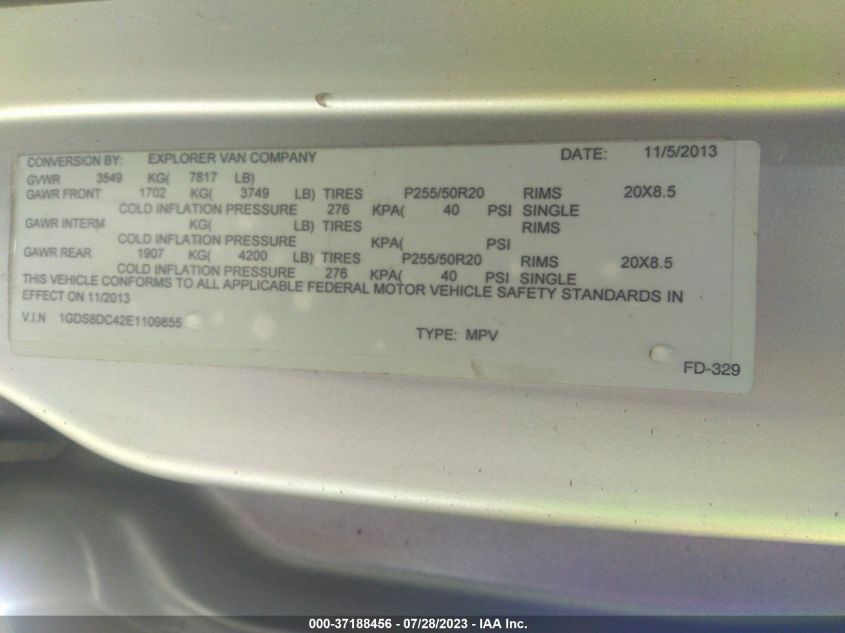 2014 GMC SAVANA CARGO VAN UPFITTER 1GDS8DC42E1109855