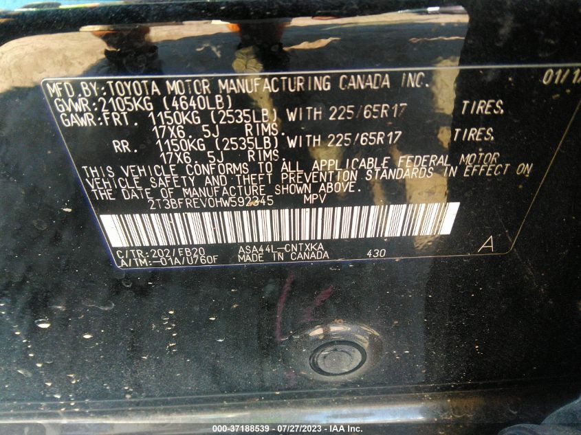 2017 TOYOTA RAV4 LE - 2T3BFREV0HW592345