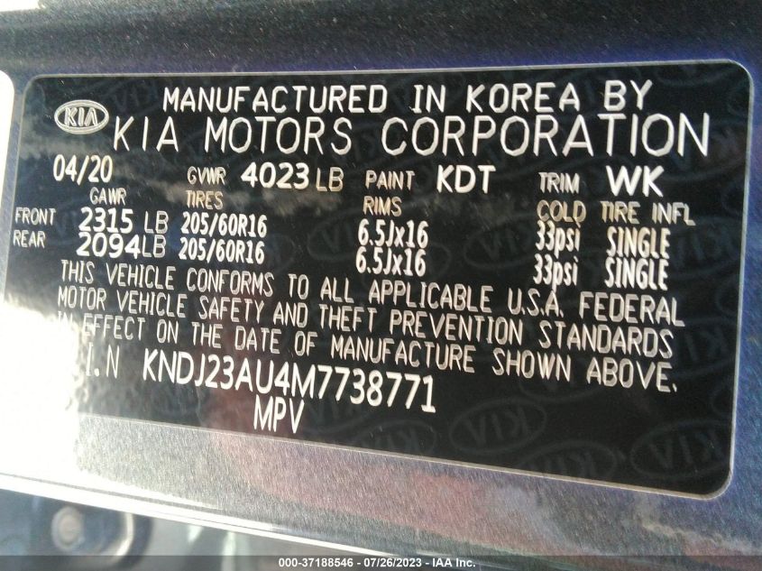 2021 KIA SOUL LX/X LINE/S - KNDJ23AU4M7738771