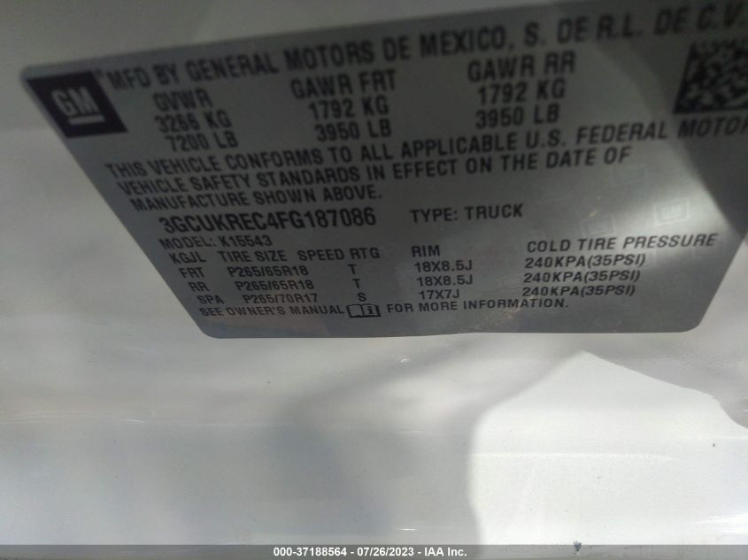 2015 CHEVROLET SILVERADO 1500 LT - 3GCUKREC4FG187086