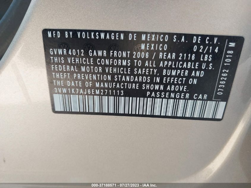 2014 VOLKSWAGEN JETTA SEDAN S - 3VW1K7AJ6EM271113