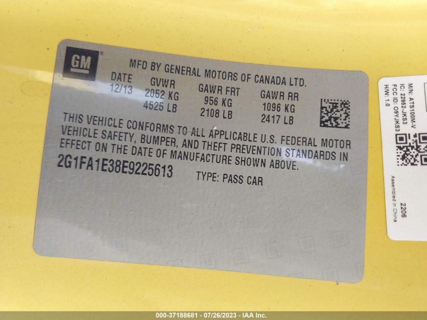 2014 CHEVROLET CAMARO LS - 2G1FA1E38E9225613