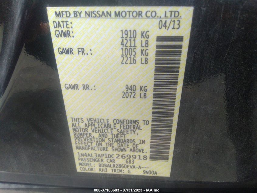 2013 NISSAN ALTIMA 2.5 S - 1N4AL3AP1DC269918