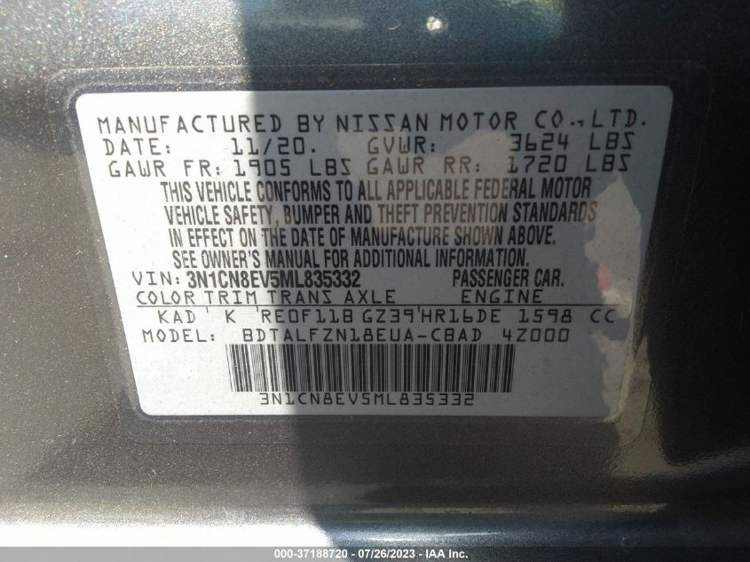 2021 NISSAN VERSA SV - 3N1CN8EV5ML835332
