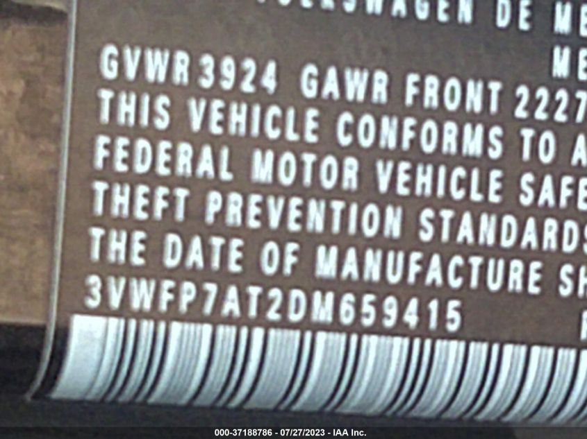 2013 VOLKSWAGEN BEETLE COUPE 2.5L ENTRY - 3VWFP7AT2DM659415