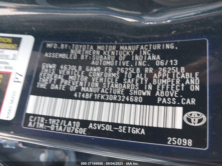 2013 TOYOTA CAMRY L/LE/SE/XLE - 4T1BF1FK3DR324680