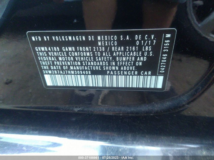 2017 VOLKSWAGEN JETTA 1.4T S - 3VW2B7AJ7HM309408